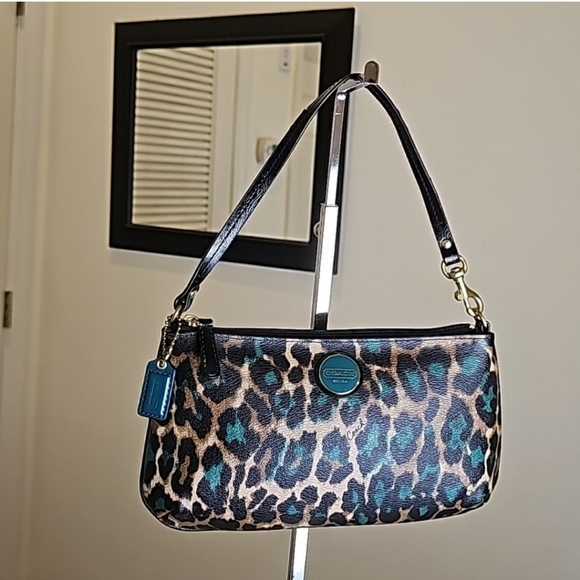 Coach Ocelot Green Animal Print MiniBag Black Patent Leather Trim Y2K bag - Picture 1 of 9
